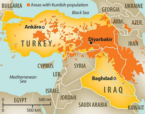 Kurdistan on a map 